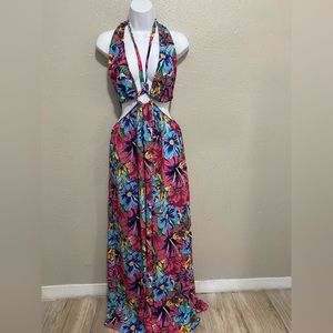 Summer floral print cut out dress